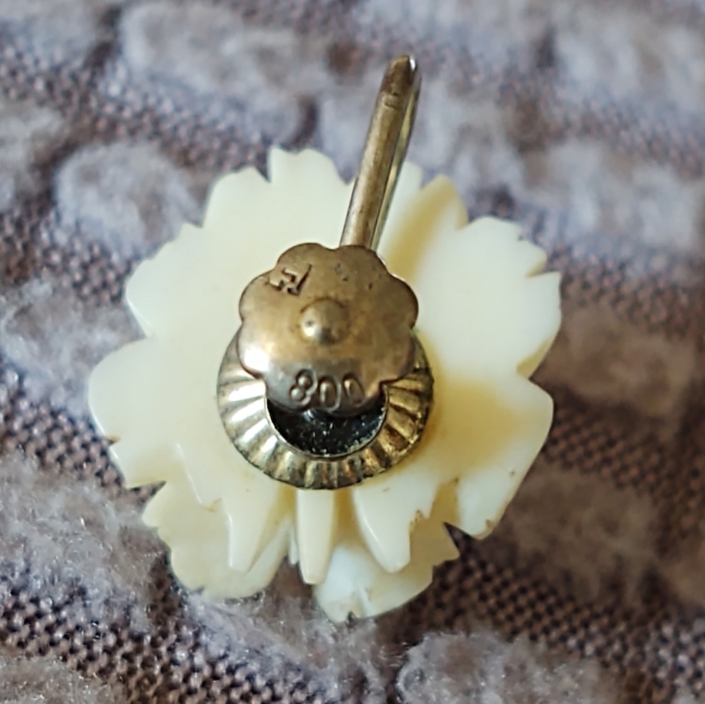 White ROSE Lisner Vintage Signed Demi Parure Gold Earrings Broach Pin - Picture 9 of 13